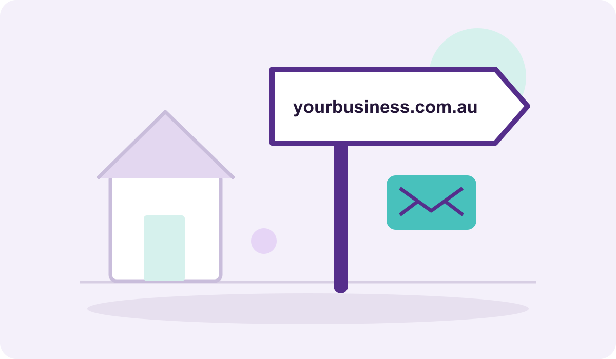A sign showing yourbusiness.com.au beside a building: your domain is your online address.